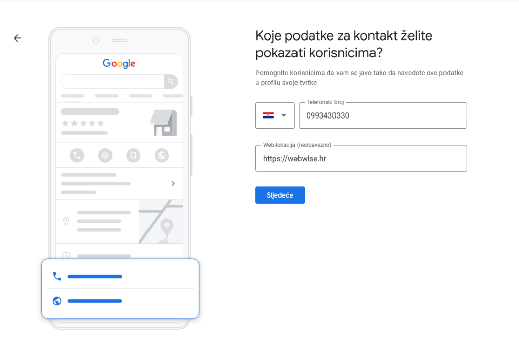 Upisivanje kontakt podataka