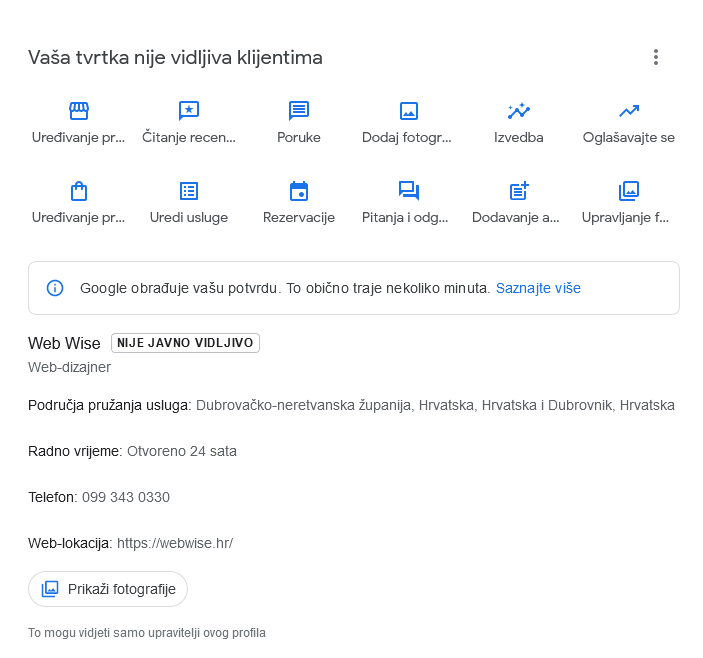 izgled Google my Business profila