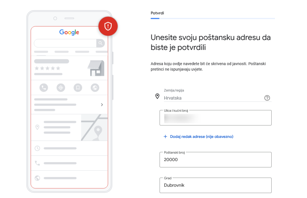 Upisivanje adrese tvrtke